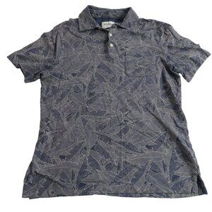 Goodfellow Leaf Print Polo Shirt Blue Men Size M Standard Fit Short Sleeve FLAW